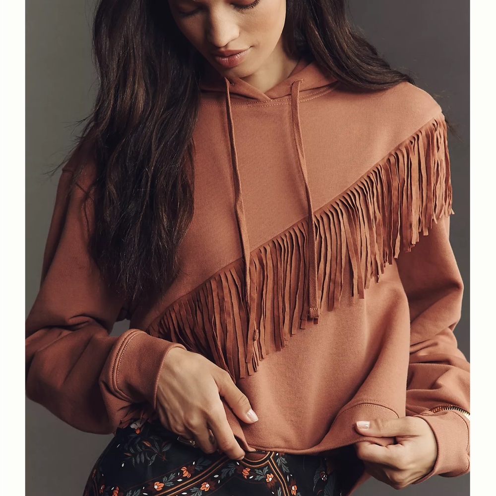 Pilcro Anthropologie Boho Western Hoodie Women's Hooded Fringe Sweatshirt‎ XS